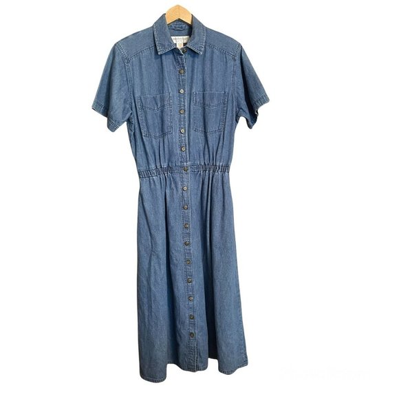 Dresses & Skirts - All Week Long Petite Size 8 Blue Denim Dress Modest Size 8 Button Chambray